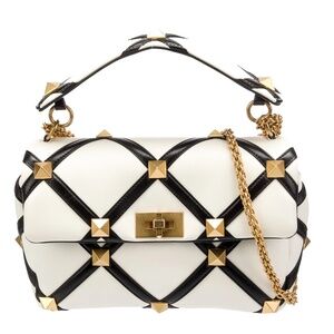 NWT Valentino Garavani Nappa Large Roman Stud Bag in Ivory/Black